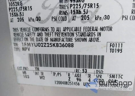 2005 Ford Escape Xls из США, поврежденный, VIN 1FMYU02Z25KB36088